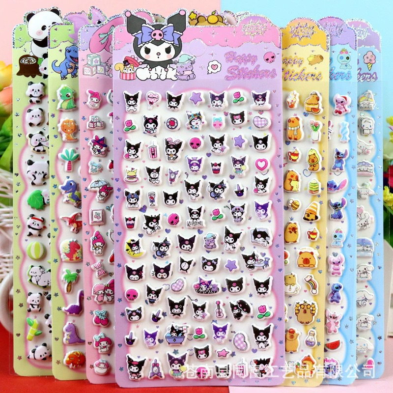 Детские наклейки из пенопласта с персонажами мультфильмов: Стич, динозавр, капибара, панда, Куроми, Моя Мелодия