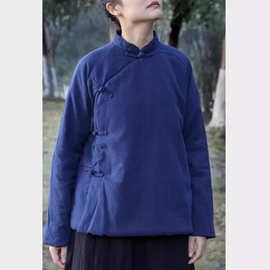 中式棉袄女冬短款手工盘扣禅意茶服复古棉衣女中国风文艺棉麻唐装