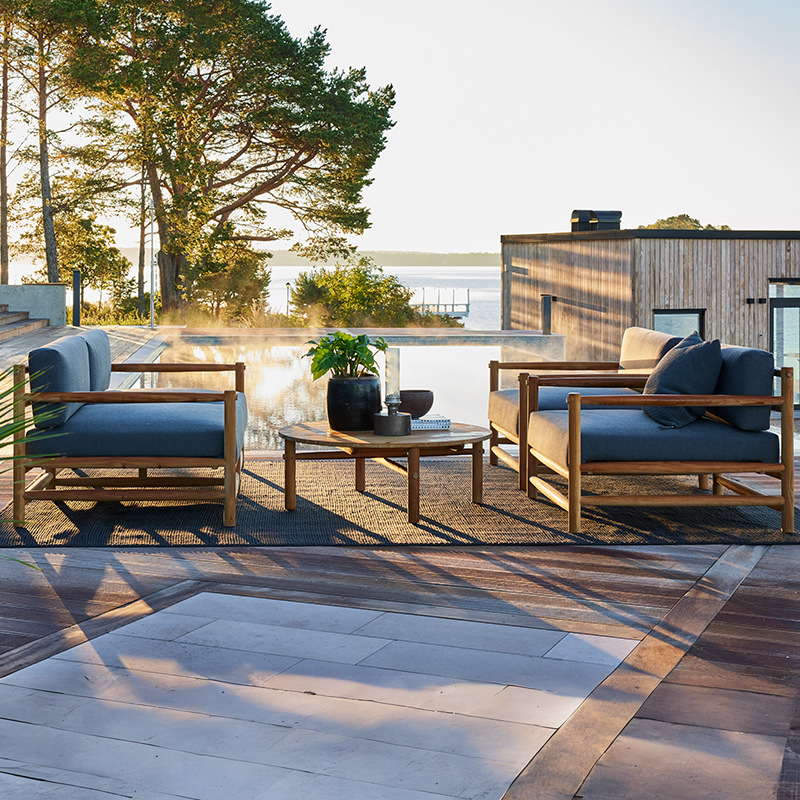 Sofá de teca al aire libre patio terraza muebles de ocio impermeables hotel villa jardín casa combinación de sofá de madera maciza