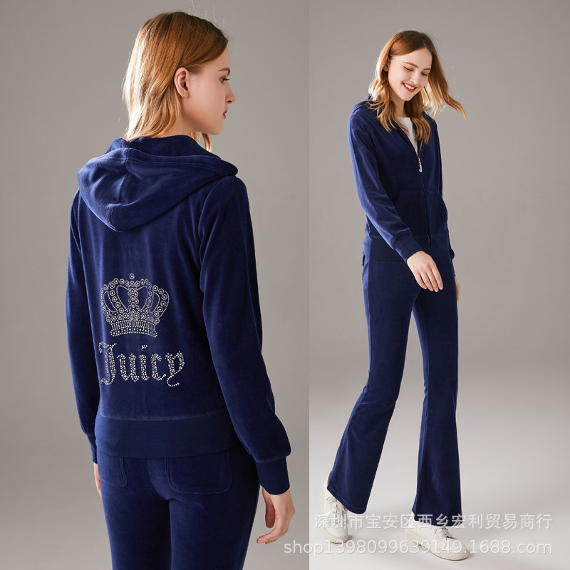 Velvet Casual Sports Suit Women's Wide Leg Pants (Flare Pants) Zipper Cardigan Hooded Top Two-Piece Set Velvet Casual Sports Suit Women's Wide Leg Pants (Flare Pants) Zipper Cardigan Hooded Top Two-Piece Set