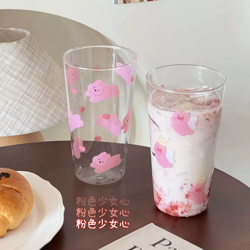 水杯玻璃杯大容量女高颜值耐高温卡通ins风小众杯子咖啡杯果汁杯