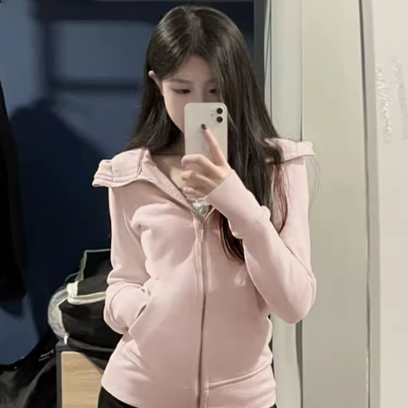 Spring and Autumn Slim-Fit Sweatshirt Jacket for Women, Casual Zip-Up Cardigan with Hood, Yoga Top
