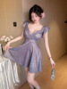 Purely Desired Big Swing Short Skirt Sexy Spicy Girl Low cut Flying Sleeves Wrapped Waist Dress