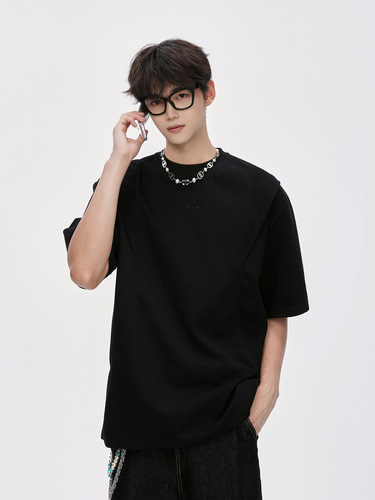 Cleanfit men's short sleeve T-shirt with 3D paper cutting, 2025 summer American-style heavy-duty loose T-shirt