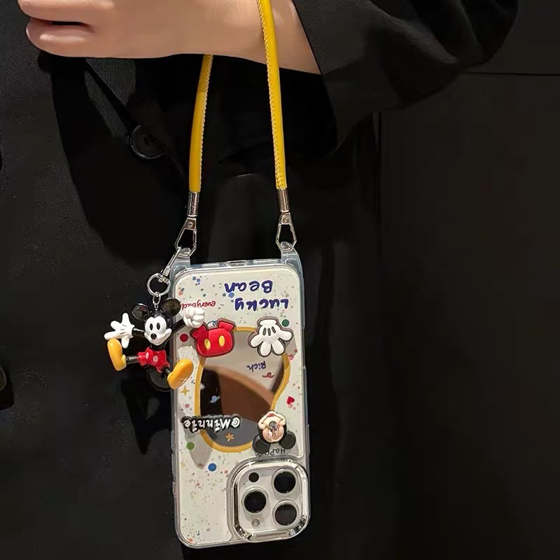 Espejo de viento ins tridimensional Mickey para iPhone16ProMax/15 funda para teléfono móvil 14 Apple 13 cuero diagonal 16