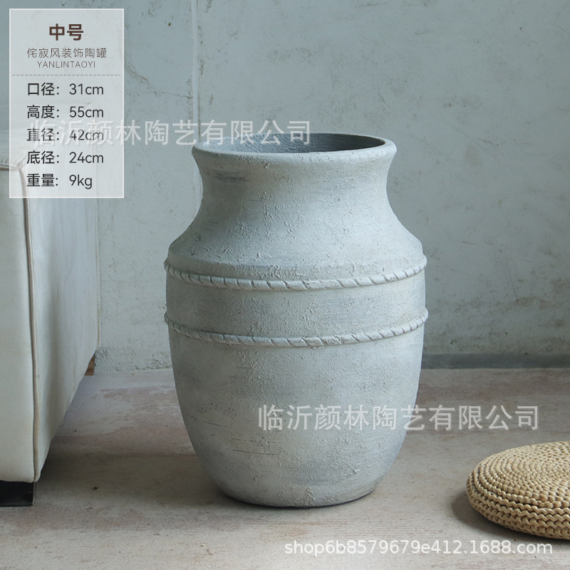 Vaso de cemento blanco tranquilo y elegante, vasijas de cerámica Zen, decoración espacial de ramas secas y madera borracha con vasos florales