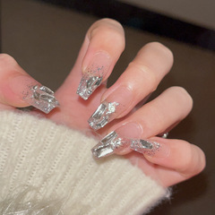 滿鑽爆閃中長款春夏美甲可拆卸式手工穿戴甲新娘美甲