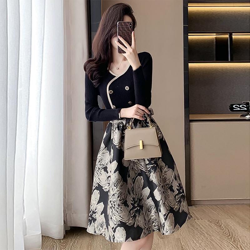 2025 New High-set Small Fragrance Style dress Western Style French Elegant High-end Light Luxury Socialite Slimming Mid-length Skirt