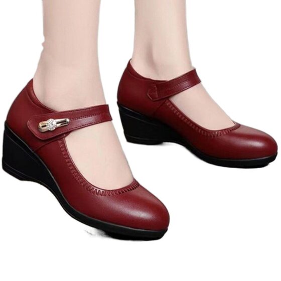 Foreign Trade high quality Mother Shoes Thick Sole Comfortable Small Leather Shoes Round Head Low-top Shoes Boxed Single-layer Shoes Velcro Thick Heel