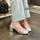 Cowhide Bow Mary Jane Shoes Women's Spring and Autumn New Arrival Petite Shoes with Single Shoes Chunky Heel High Heels