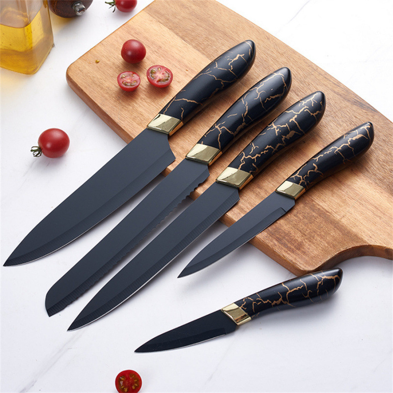 Kit de cuchillos de cocina 5 piezas de acero inoxidable mármol con cabeza galvanizada fábrica de embalaje de tarjetas de succión spot Yangjiang