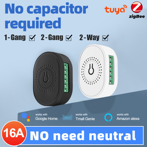 Tuya smart switch zigbee hidden switch single fire 1 way 2 way dual control 16A no capacitor mini