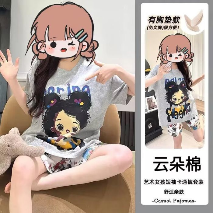 Pijamas transfronterizos al por mayor con almohadillas para el pecho, pantalones cortos de manga corta para mujer