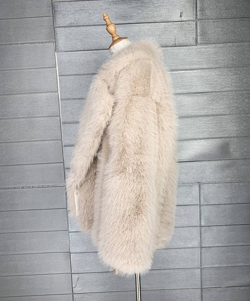 Dames imitatiebont jas met reverskraag halflang wintermodel_voghion.com