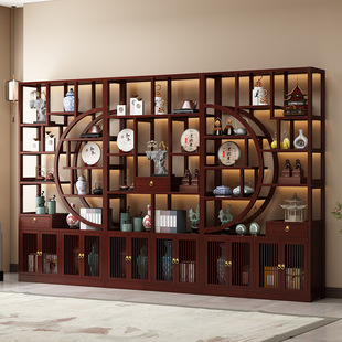New Chinese Style Antique Shelf Non-Solid Wood Multi-Treasure Cabinet Tea Room Partition Bookshelf Living Room Tea Display Cabinet Tea Cabinet Storage Rack