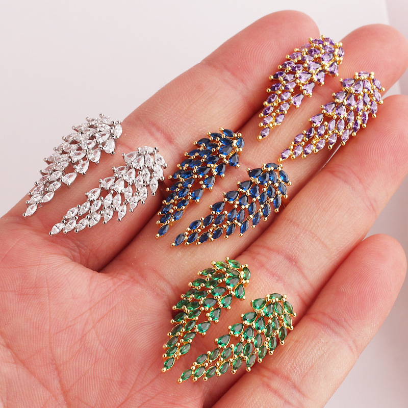1 Piece Quantity Daily Occasion Copper Material Fashion Wings Copper Gold Plated Zircon Rings In Bulk