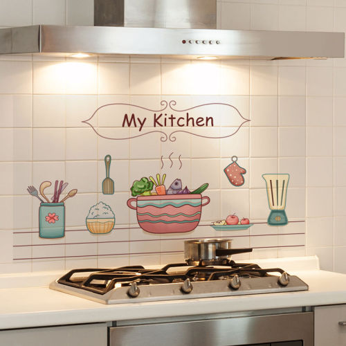 Kitchen Grease Fireproof Adhesive Oil Proof Sticker Exhaust Fan Wall Decal Self Adhesive Decor Wall Paper Stove Wall Sticker