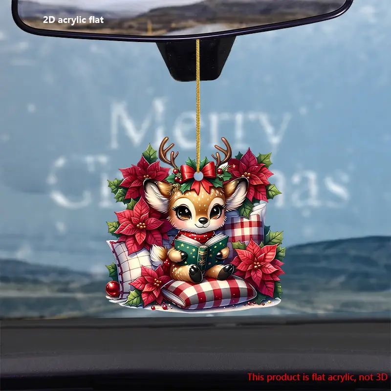 Nuevos productos de Navidad encantador ciervo decoración de vacaciones colgante acrílico plano transfronterizo automóvil colgante espejo retrovisor interior