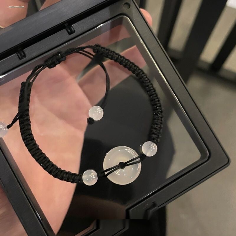 Ping An Buckle Couple Bracelet A Couple Men's and Women's Imitation Hetian Jade Woven Hand Rope for Girlfriend Ping An Lock