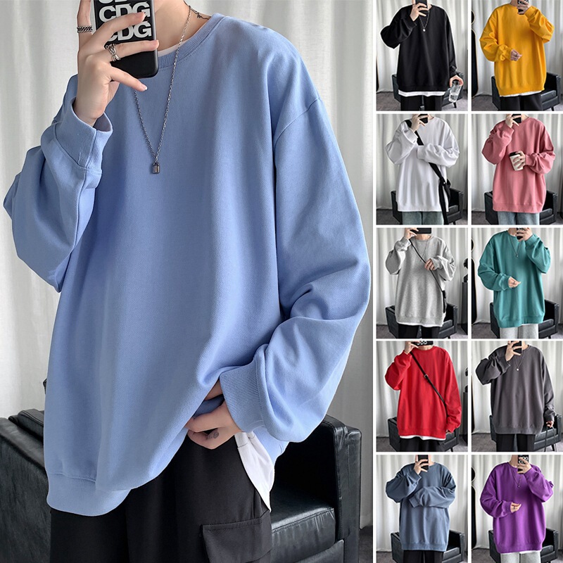 Hong Kong style solid color sweater men's spring and autumn trendy ins round neck loose bottoming shirt Korean style trendy all-match casual coat trendy Hong Kong style solid color sweater men's spring and autumn trendy ins round neck loose bottoming shirt Korean style trendy all-match casual coat trendy