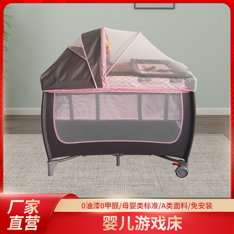 Cama de bebé con mosquiteros, cama de juego móvil, cama plegable multifuncional con mesa de pañales, cama para bebés sin instalación image 1