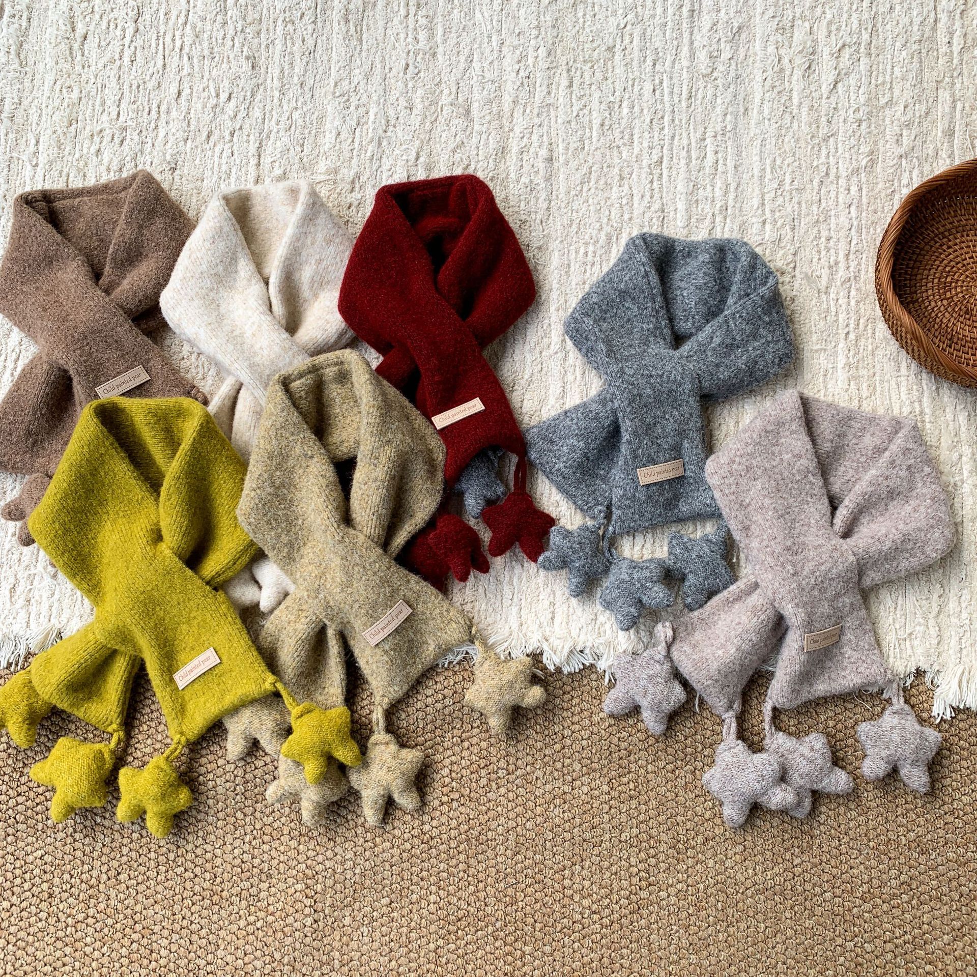 Bufandas de invierno para niños 2025 nuevo engrosado calentamiento estrellas de lana de punto para niñas baby bib