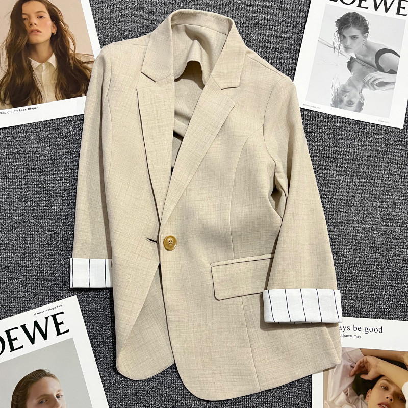 Autumn fashionable design apricot thin classic suit jacket