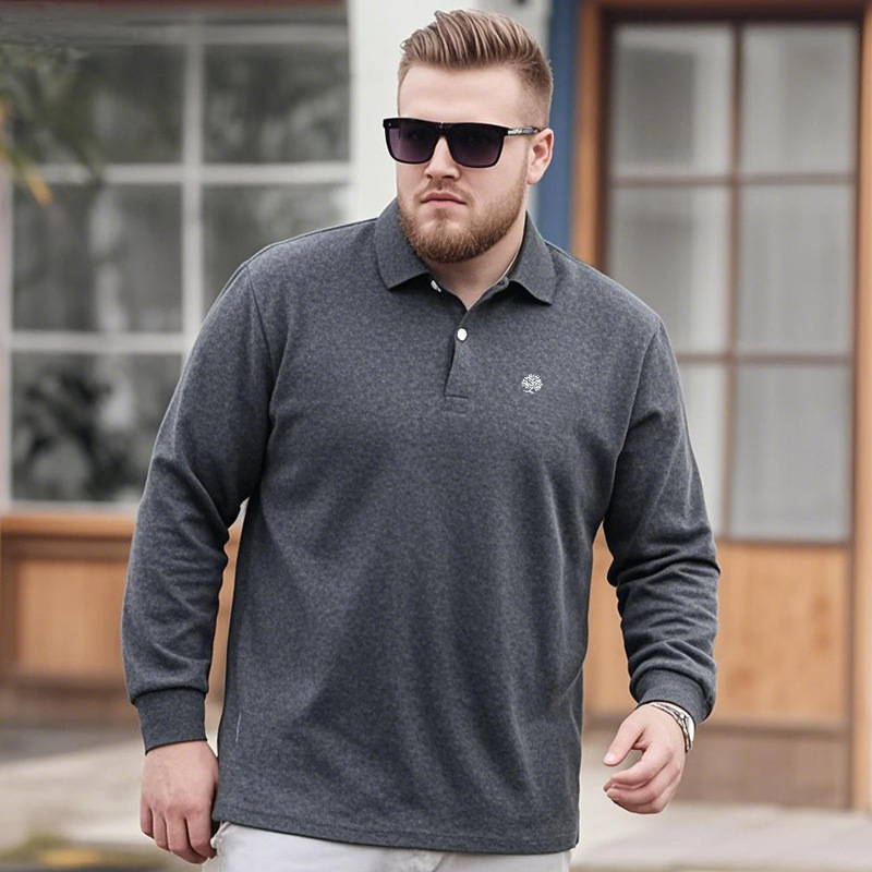 2026 Autumn and Winter New Thickeneded Long-Sleeved T-Shirt Cotton Plus Fat Plus Size Business Fat Man Middle-Aged and Elderly Polo Shirt 8339
