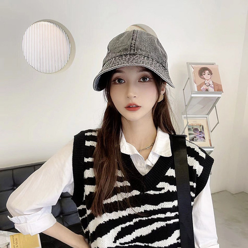 Zhao Lusi style large head circumference denim duckbill fisherman hat for women, suitable for spring and summer, versatile, natural, sun protection, stylish hat