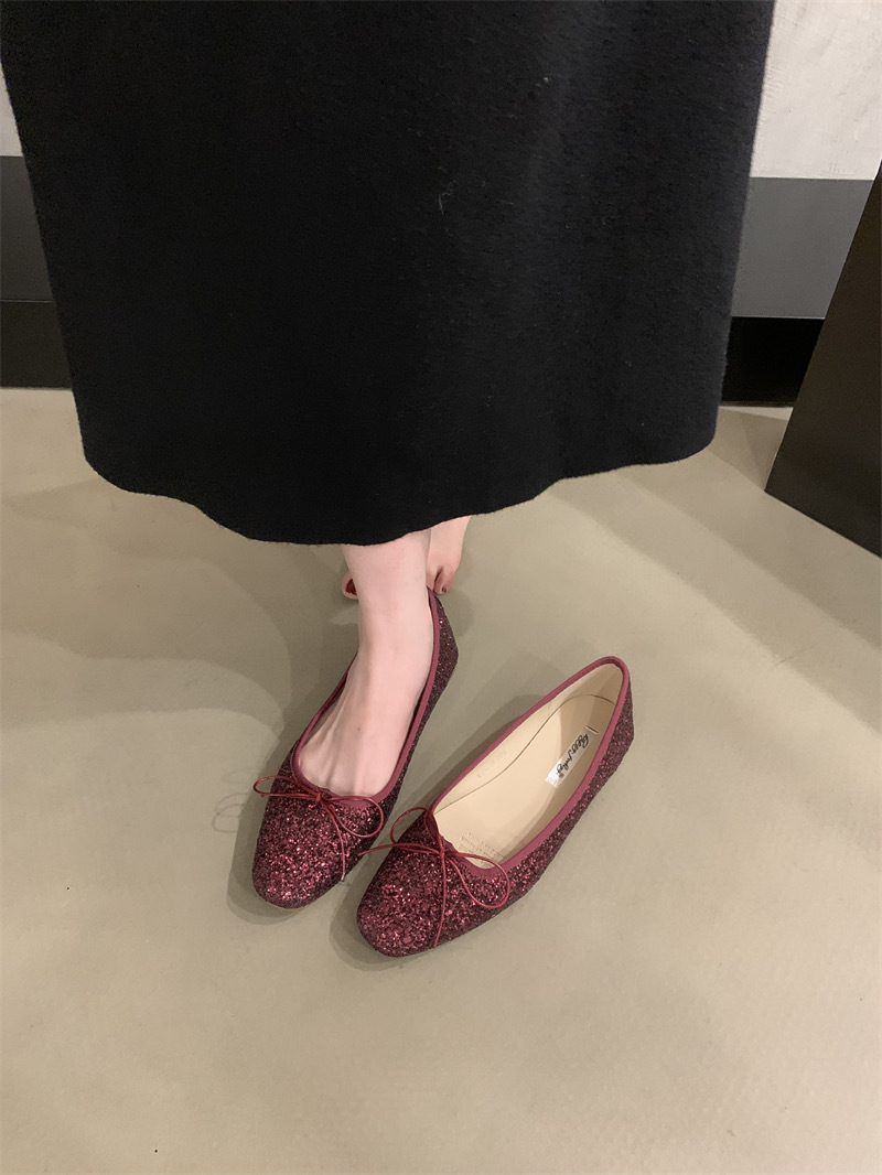 2024 frühling Herbst Neue Feine Funkelnden Stil Flache sohle Einzel für und Damen Bogen Flach Mund Ballett Tanz Schuhe_voghion.com
