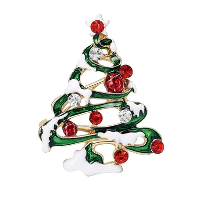 European and American Fashion Alloy Enamel Rhinestone Christmas Tree Brooch Exquisite Creative Men's and Women's Clothing Corsage Jewelry Pin (Yaxa sancaqları) - z4886a-green-christmas-tree