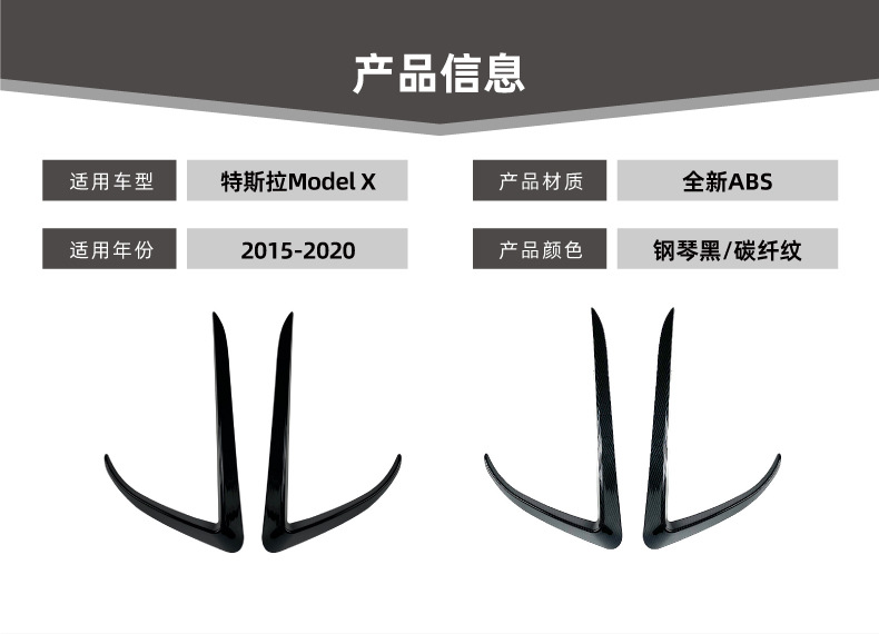 Suitable for Tesla Model X 2015-2020 Front Wind Knife Fog Light Frame Decorative Car Stickers Exterior Modification Accessories