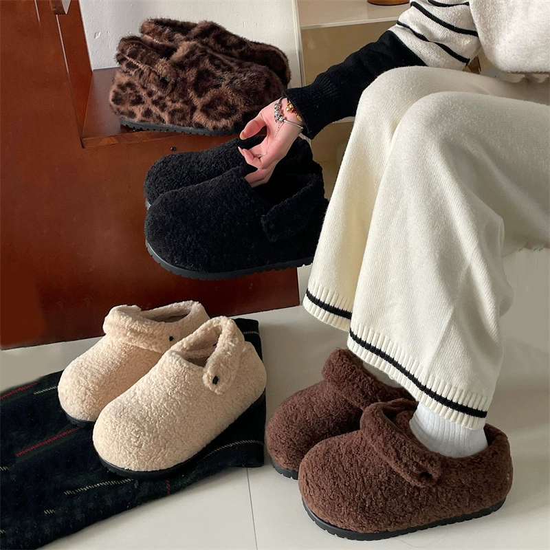 Белые булочки с толстым дном шерстяные тапочки женские наружные 2024 новые осенние и зимние бархатные теплые топы