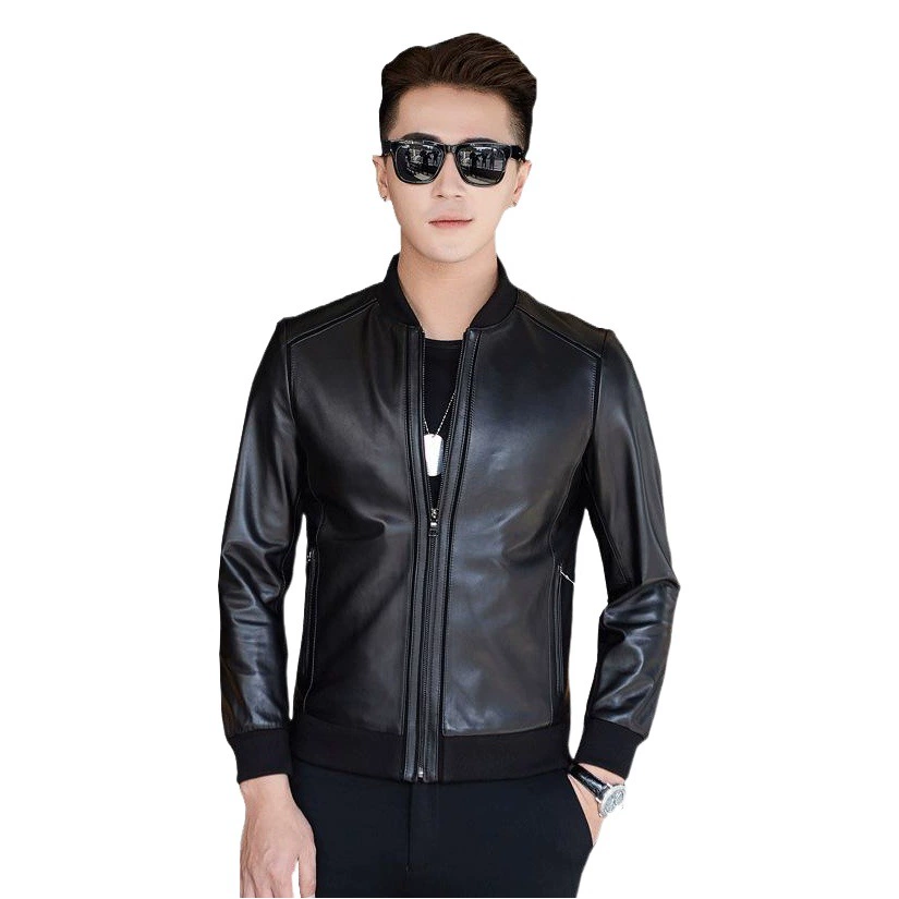 Новая классическая модная мужская куртка из овчины с воротником-стойкой и ребристыми манжетами, повседневная простая молодежная бейсбольная куртка.