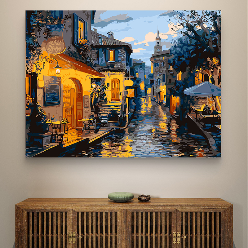 Pintura al óleo digital de estilo antiguo estilo arquitectónico de la dinastía Tang, relleno a mano, relleno de agujero, lámpara acrílica, sala de estar nueva