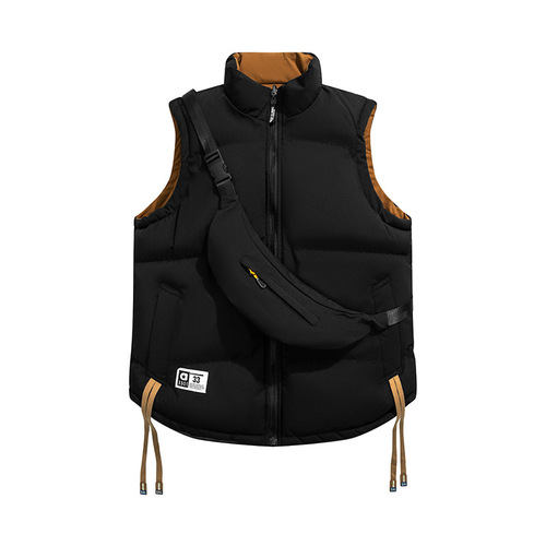 Men's cotton vest, solid color, autumn/winter Korean style slim-fit stand collar, slim fit casual hollow board, can be opened in two ways