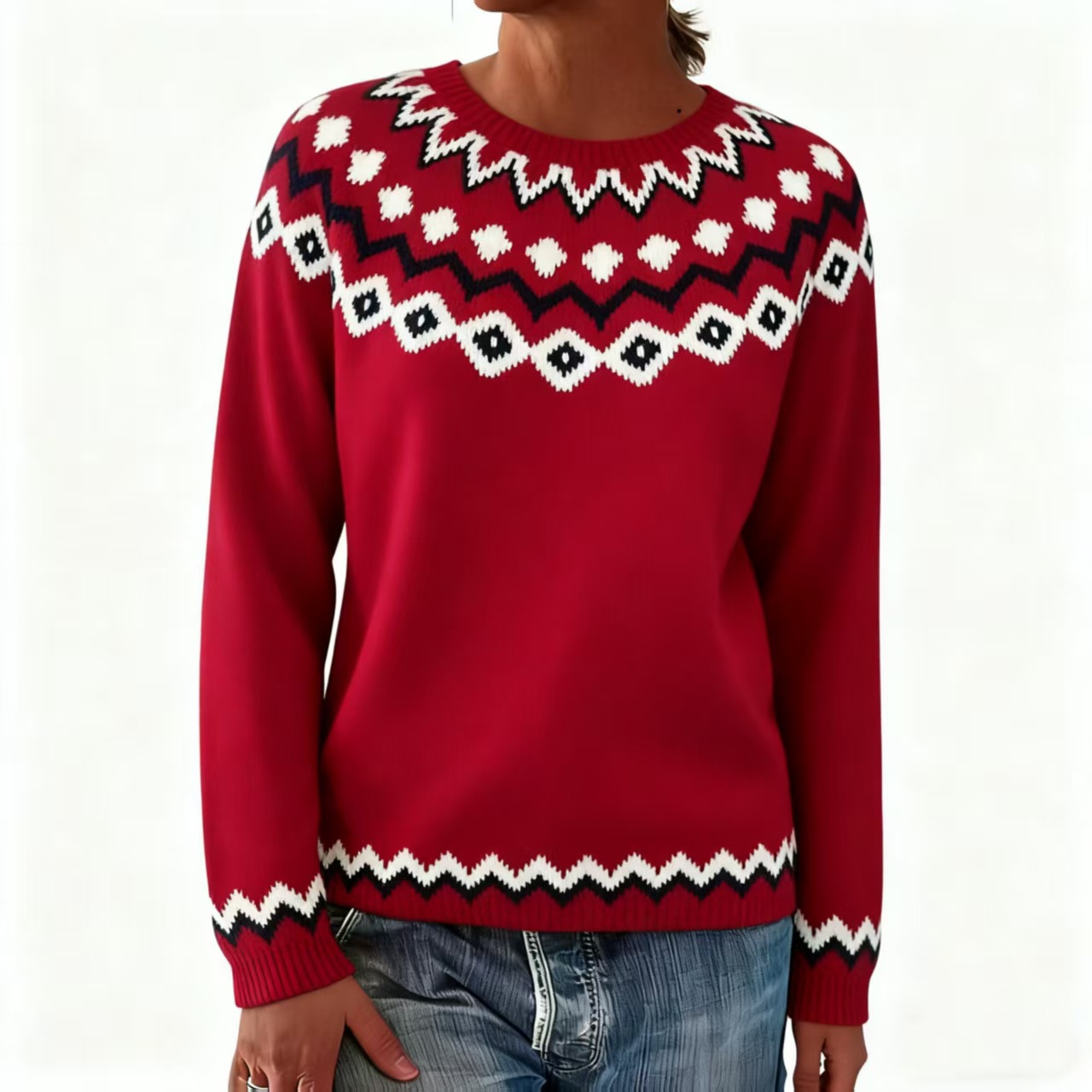 Women's Thick Knit Jacquard Sweater For Autumn And Winter_voghion.com