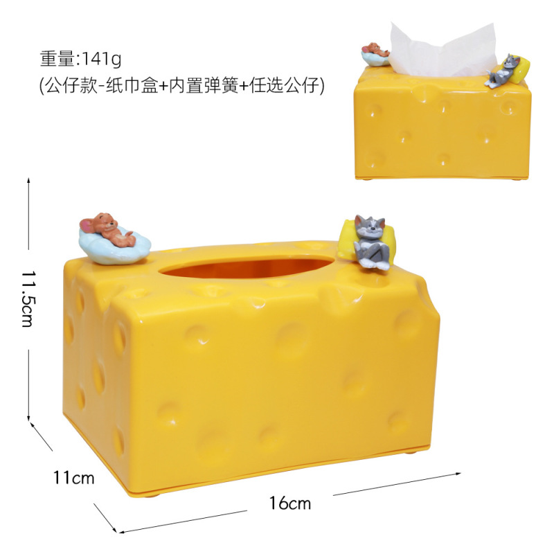跨境潮玩皮卡丘小新胖虎KT猫奶酪云纸巾盒摆件少女抽纸筒台灣礼品|undefined