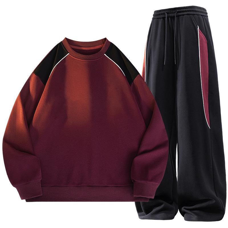 Mayorista 25 años de ropa casual para hombres primavera y otoño nuevo suelto suéter de cuello redondo pantalones recto ropa deportiva dos piezas