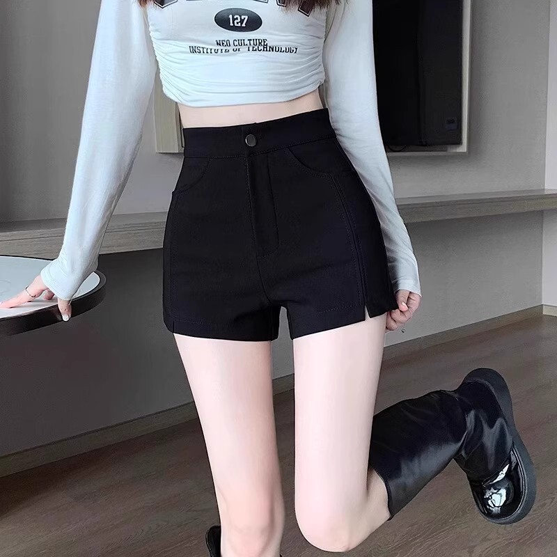 Black Suit Wide Leg Pants Women's Small Stretch Hip Shorts Summer Outer Wear American Style Sexy Hot Pants Leggings