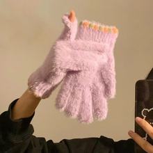 2025新款韩系可爱毛绒手套女冬季加厚保暖防寒露指可触屏手套学生