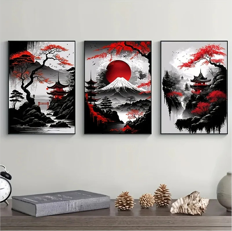 Japanese natural landscape canvas plant poster antique ink art wall print living room decoration Japanese natural landscape canvas plant poster antique ink art wall print living room decoration