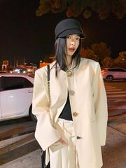 2025春秋季时尚新款ins中国风复古宽松西服休闲设计感西装外套女