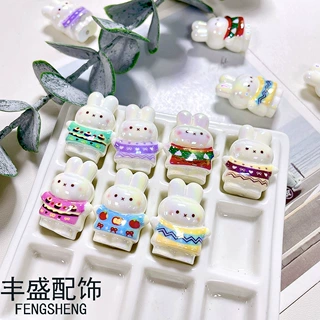 电镀幻彩毛衣小兔通孔珠子亚克力立体卡通串珠diy挂件手链笔配件