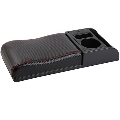 central control armrest box universal — Armrest box - carbon-fiber-leather-universal-heightening-cover-curved-surface-model-black-with-red-thread