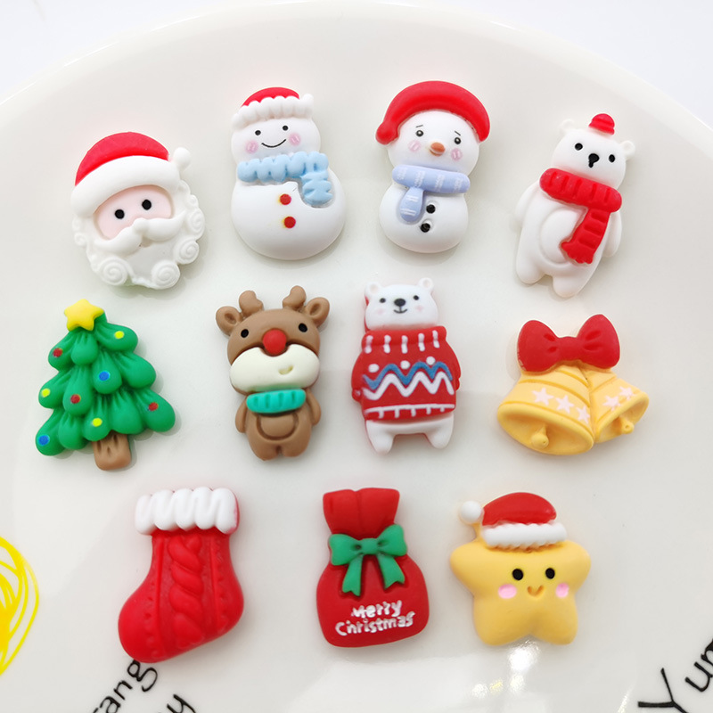 Navidad serie muñeco de nieve dibujos animados resina accesorios diy material horquilla cabeza cuerda agua parche caja del teléfono decoración