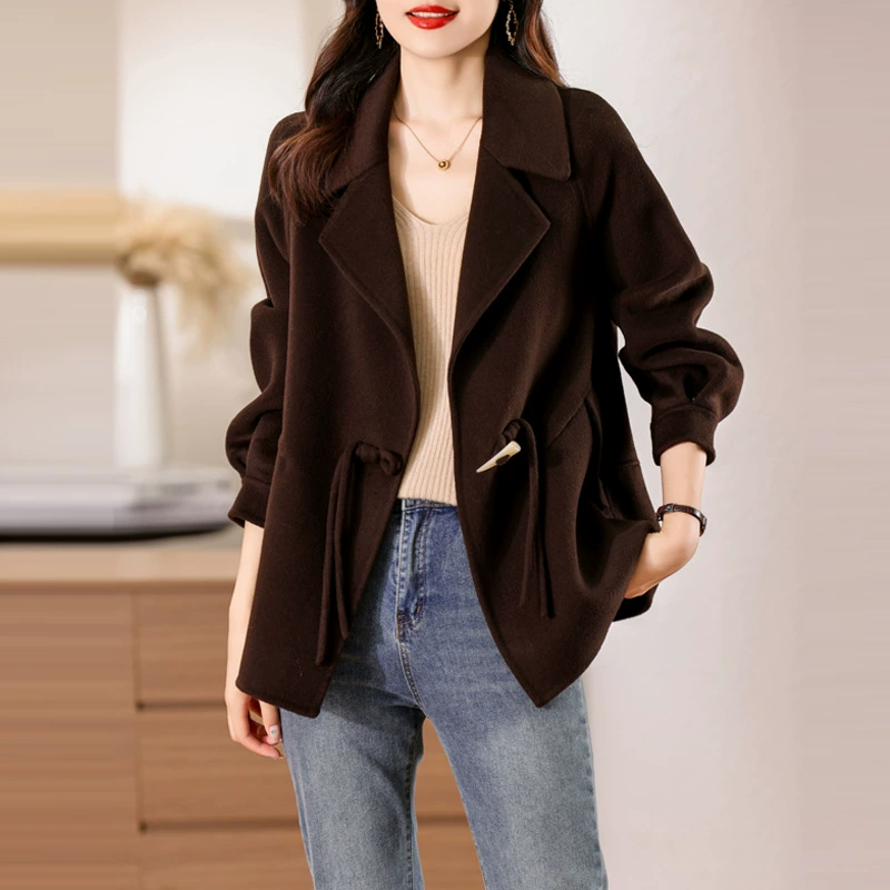 Double-sided woolen short elite elegant woolen coat, Chinese style, oversize