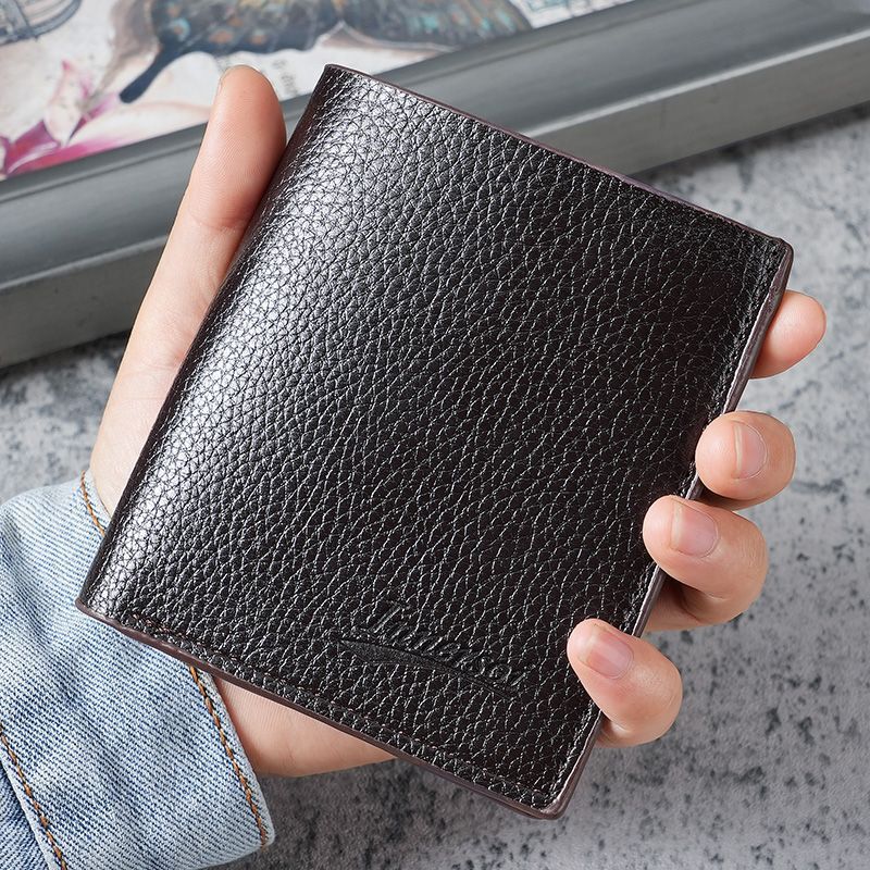 Wallet Men's Vertical Style Personalized Business Fashion Universal Simple Pebbled Thin Wallet with Zipper