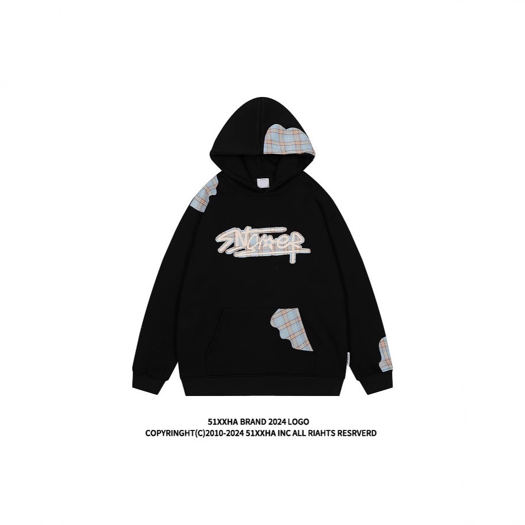 High Street Splicing Grid Design Sense Hooded Sweatshirt Men's Trendy Brand Couple Jacket_voghion.com