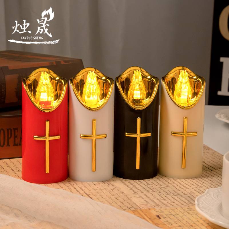 Foreign Trade European and American Outdoor Cemetery Lights Halloween Church Prayer Plastic Aa Battery Built-In Candle Lights Tomb Lights